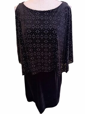 Bailey/44 Black Velvet Sleeveless Textured Overlay Cocktail  Dress L
